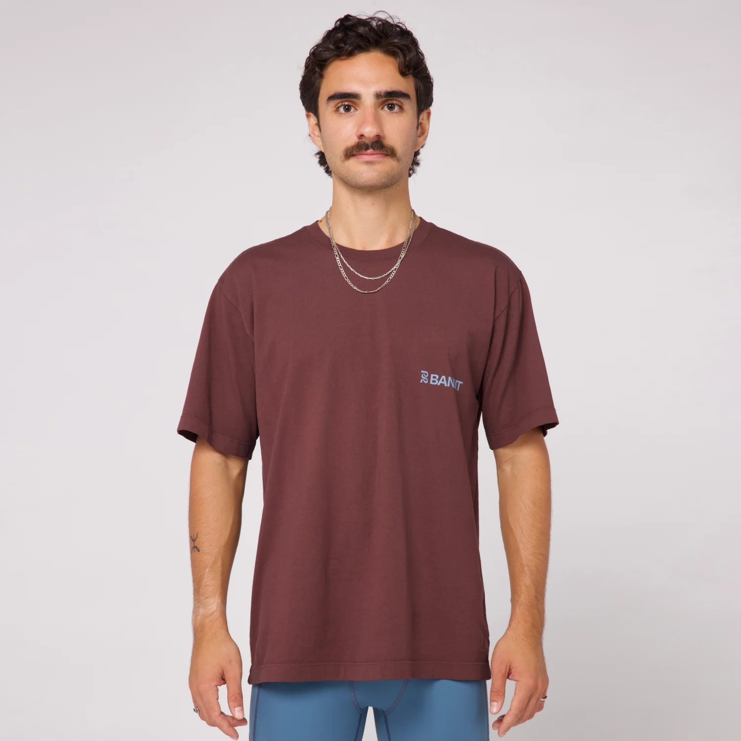 The Community Tee, Unisex - Chocolate with Smokey Blue - Image 2
