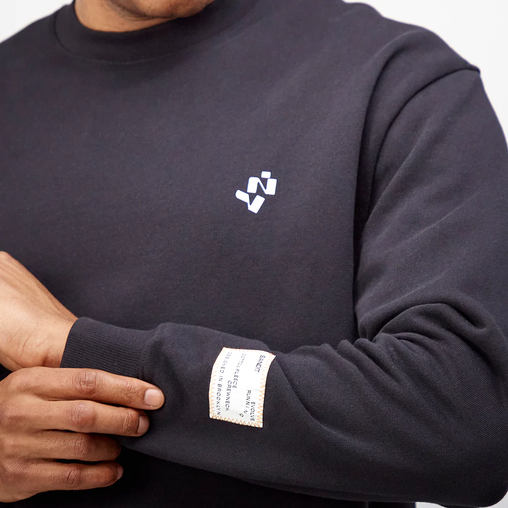 Cotton Fleece Abstract Grid Crewneck - Unisex, Black - Image 5